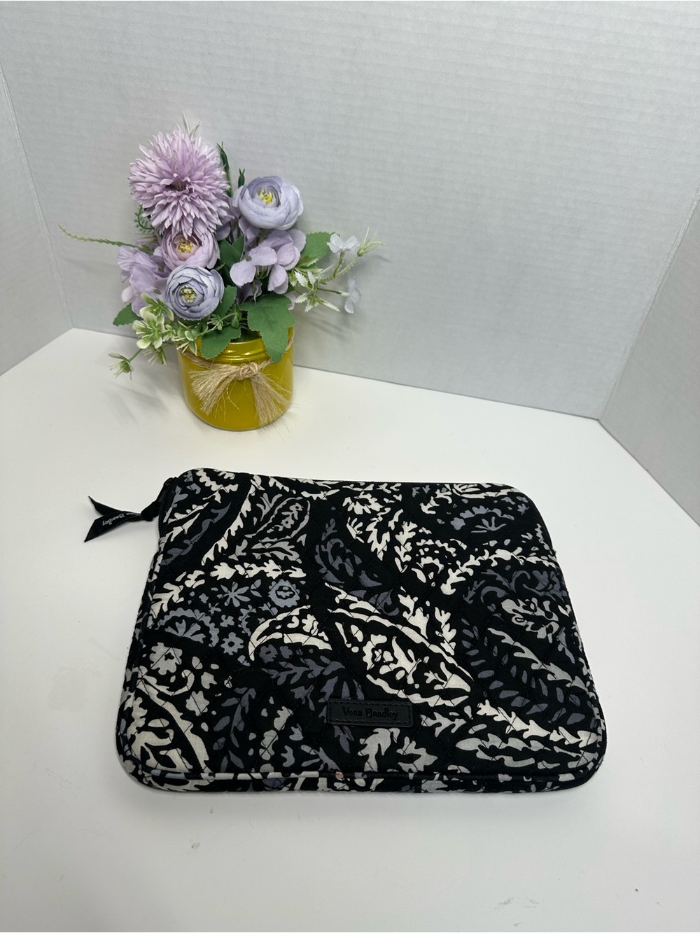 Vera Bradley Black & Cream Floral Quilted Zip Pouch
